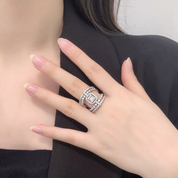 18k White Gold Diamond Ring Pave Diamond Statement Ring - Picture 6 of 8